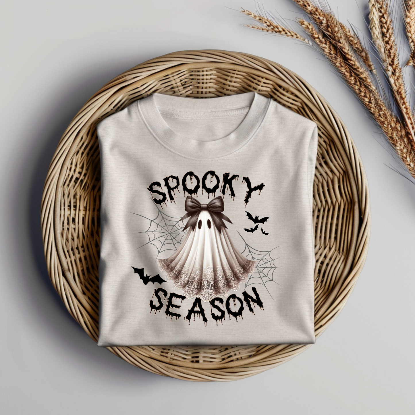 Lace Sheet Ghost with Croquette Bow "Spooky Season" Digital DTF Transfer PNG Image