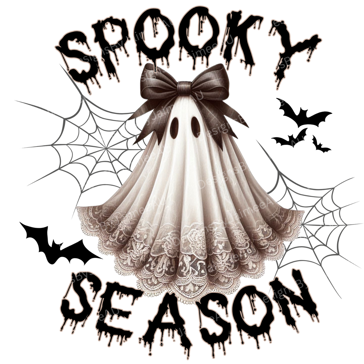 Lace Sheet Ghost with Croquette Bow "Spooky Season" Digital DTF Transfer PNG Image