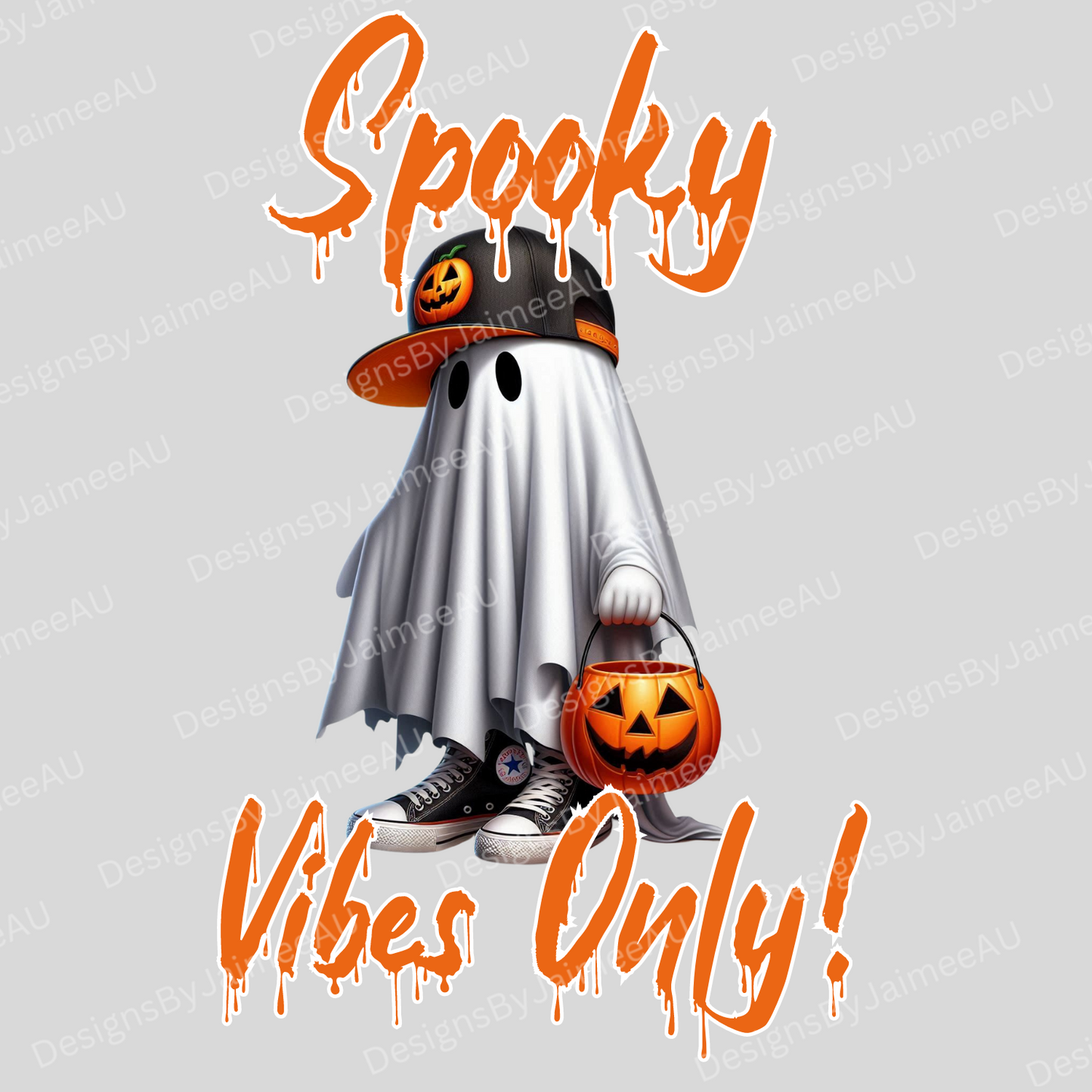 Cool Ghost Boy "Spooky Vibes Only" Digital DTF Transfer PNG Image