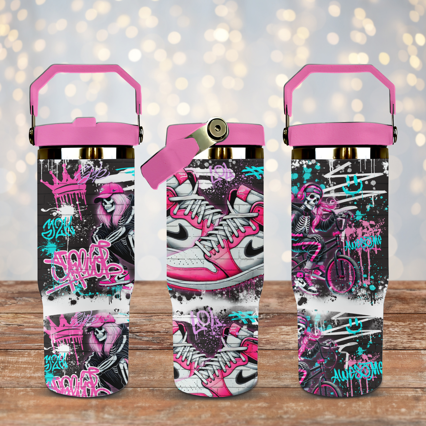 Hot Pink Graffiti Inspired Skeletons - Digital 30oz Sublimation Tumbler Wrap