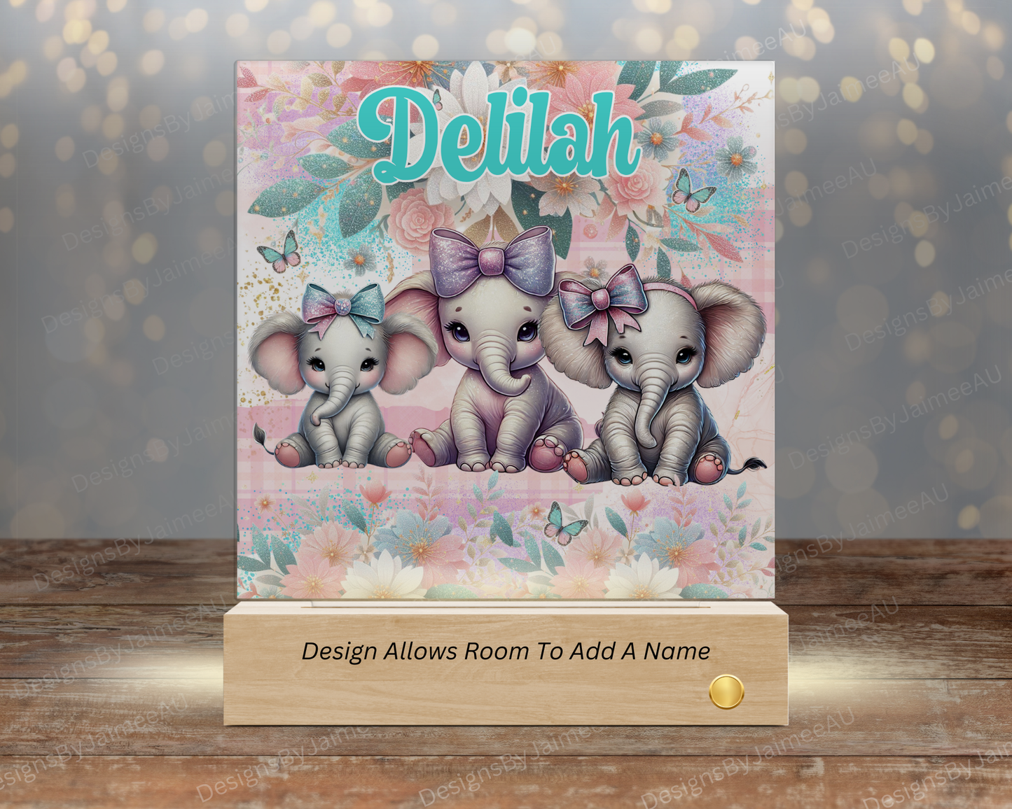 Pastel Baby Elephants - Digital Sublimation Led Light Design