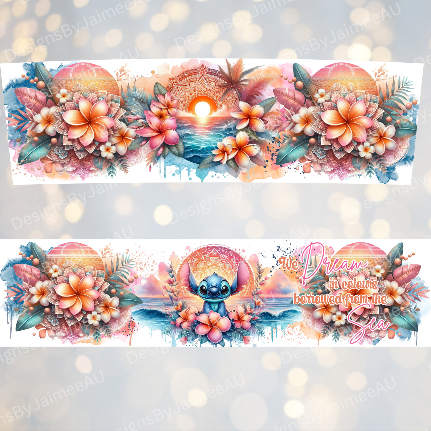 Pink and Orange Tropical Stitch - Digital 20oz Tumbler with Handle Wrap Design
