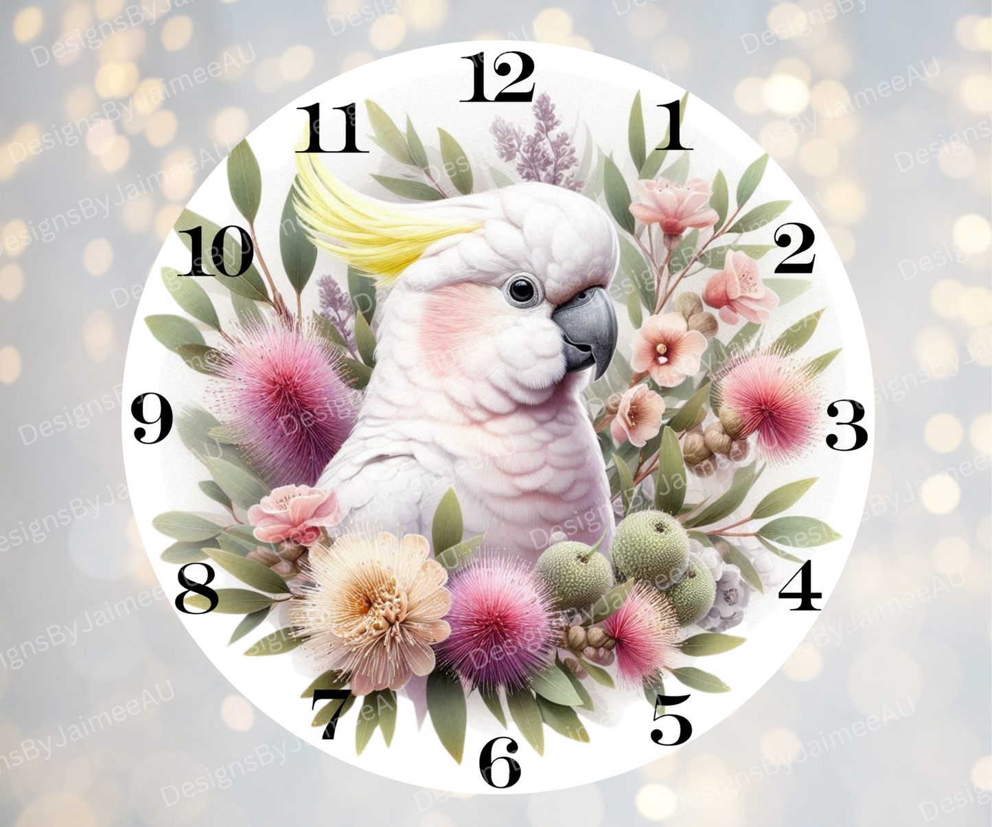 Cockatoo and Aussie Native #5 Digital Sublimation Clock Design