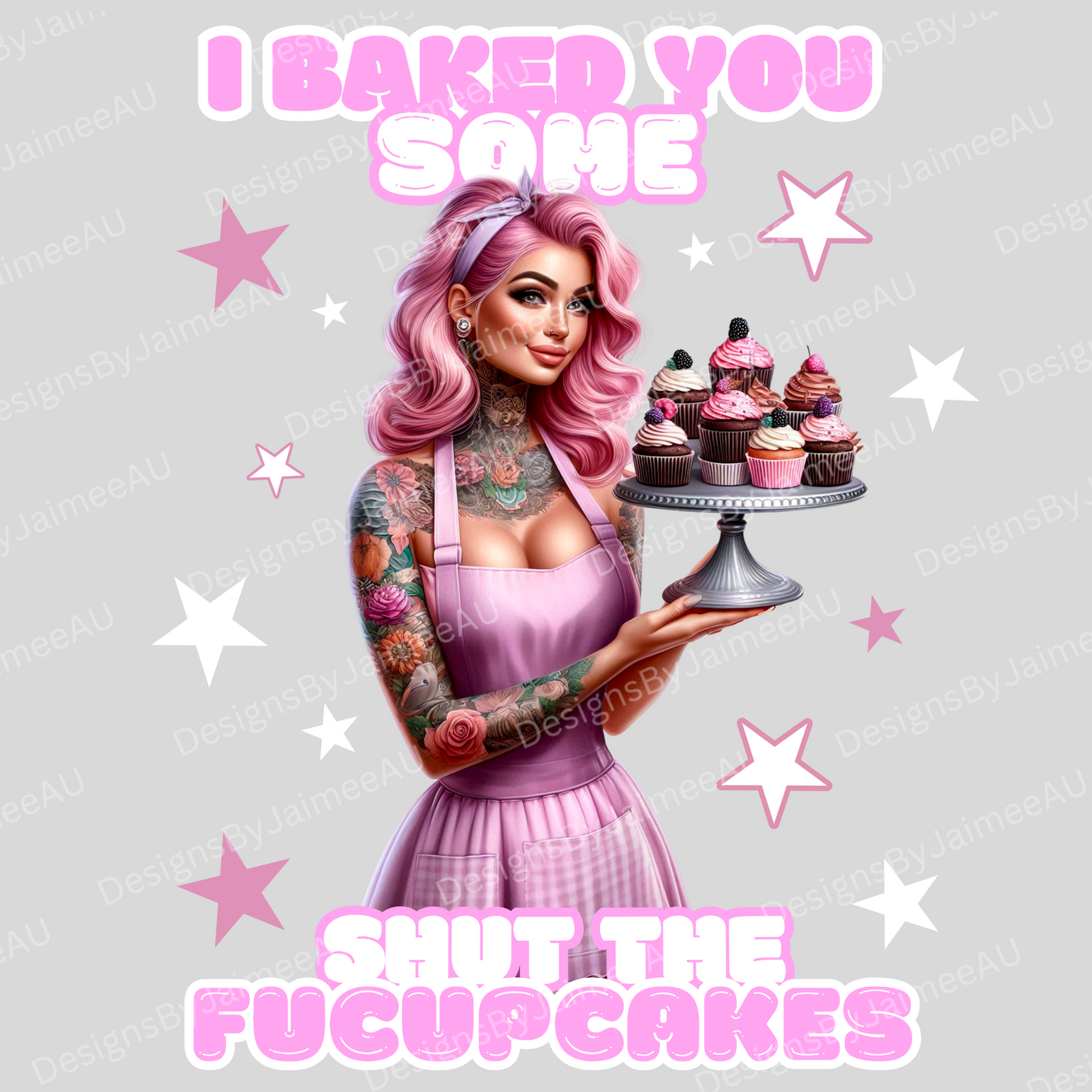 "I Baked you some shut the FUCUPCAKE" retro Housewife Digital DTF Transfer PNG Image
