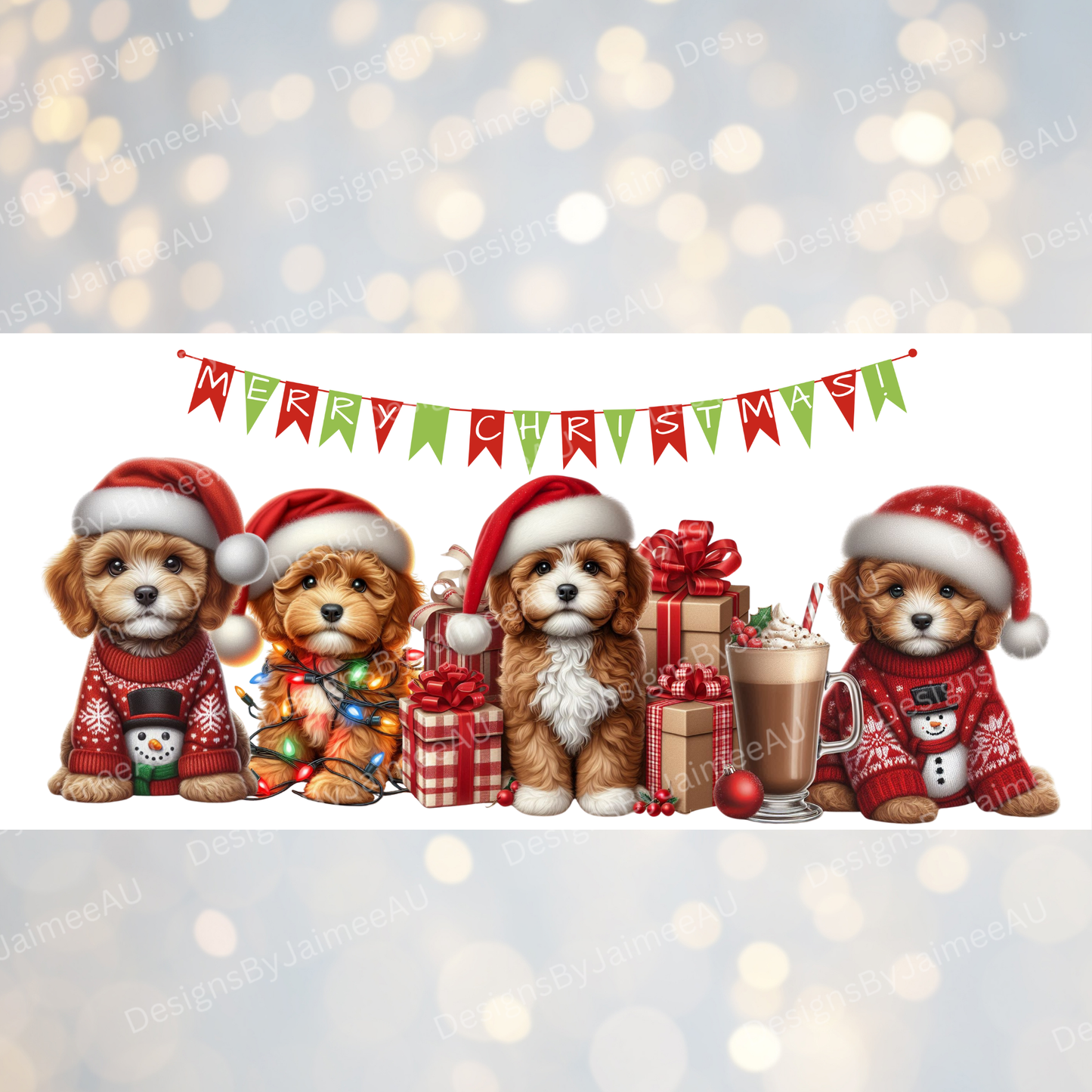 Christmas Cavoodles 16oz UV DTF Transfer Wrap PNG Image