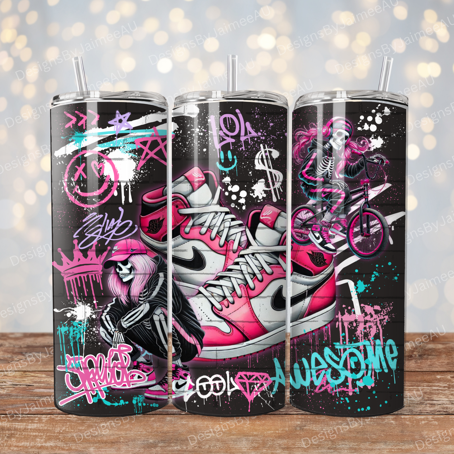 Hot Pink Graffiti Style Skeleton - Digital 20oz Sublimation Tumbler Wrap