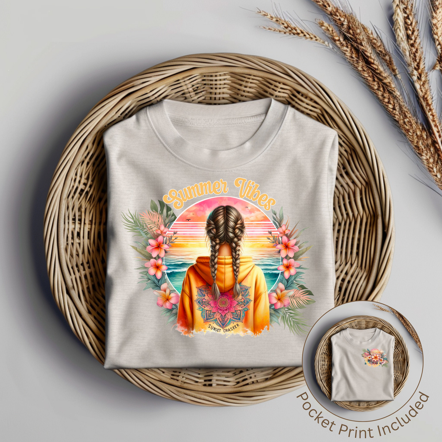 Summer Vibes With Pocket Print - Hoodie Affirmations - Digital DTF Transfer PNG Image