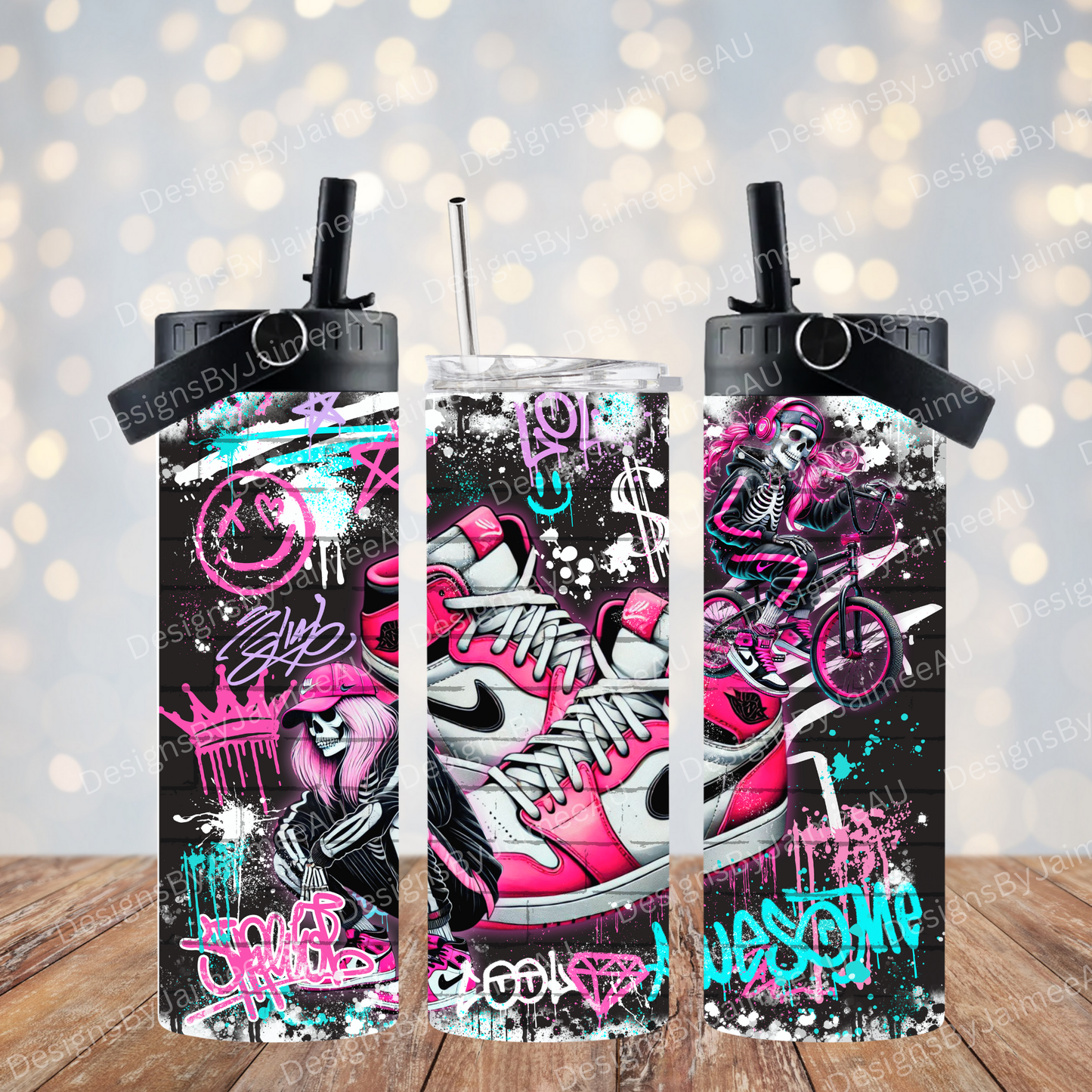 Hot Pink Graffiti Style Skeleton - Digital 20oz Sublimation Tumbler Wrap