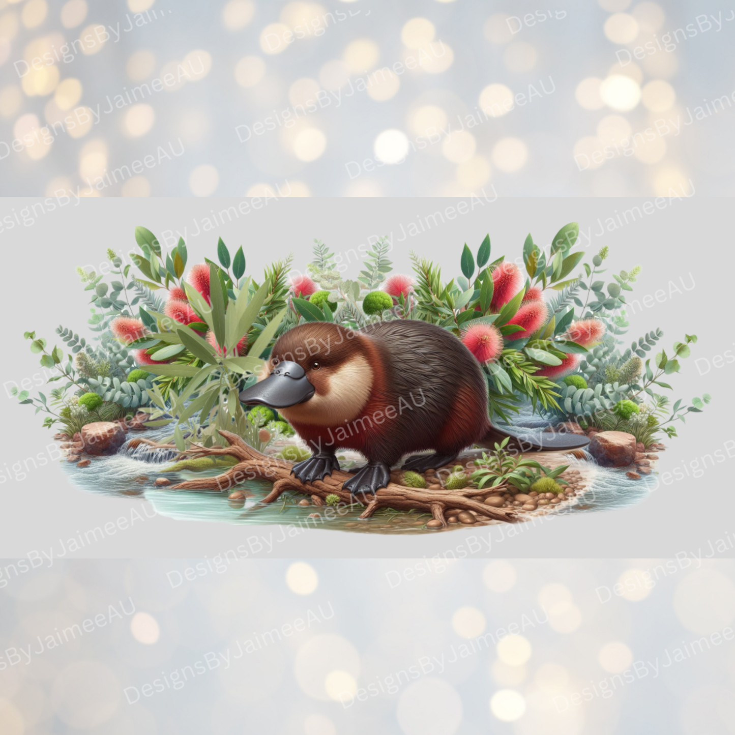 Natural Platypus and Australian Native Flowers 16oz UV DTF Transfer Wrap PNG Image