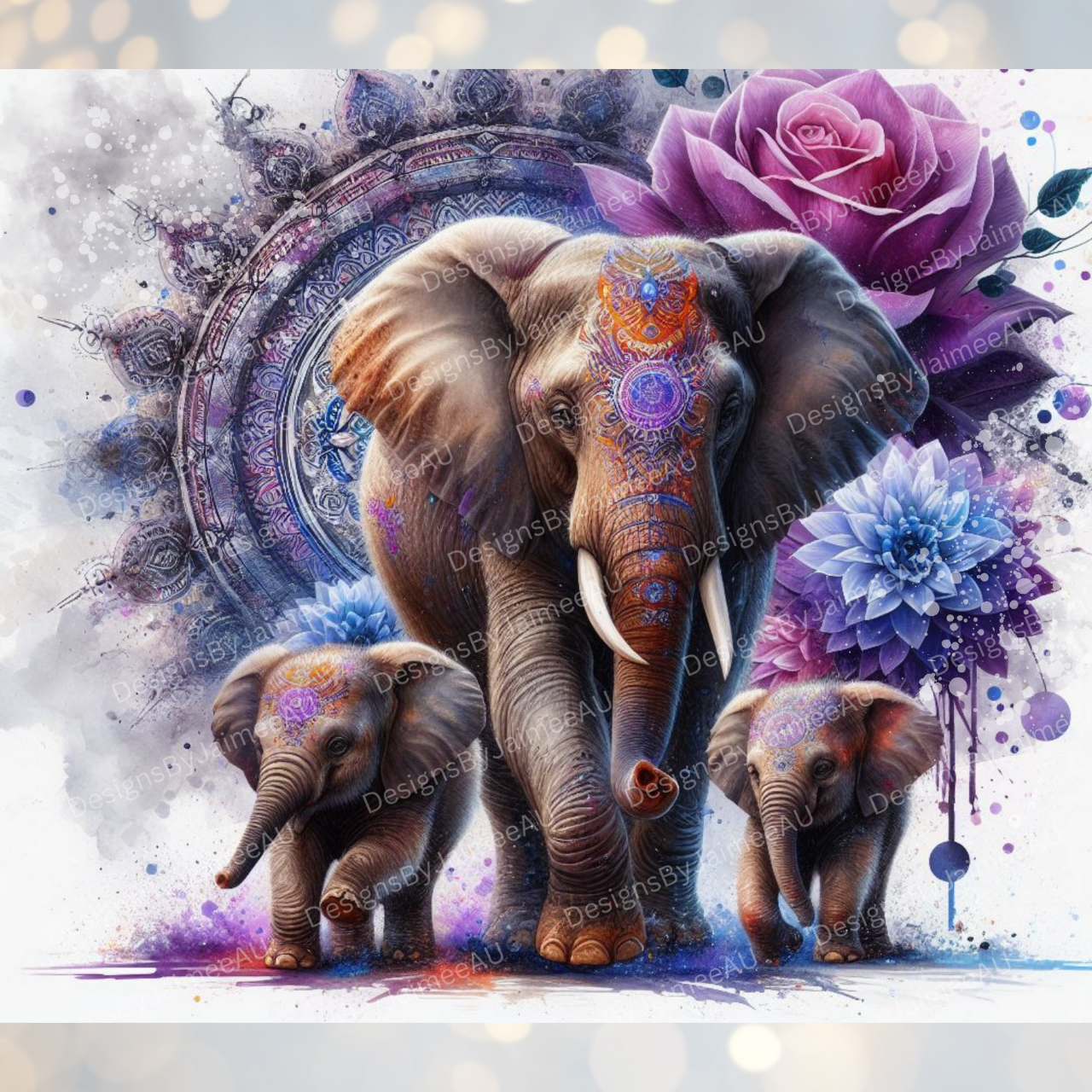 Purple Watercolour Elephants #3 Digital 20oz Sublimation Tumbler Wrap