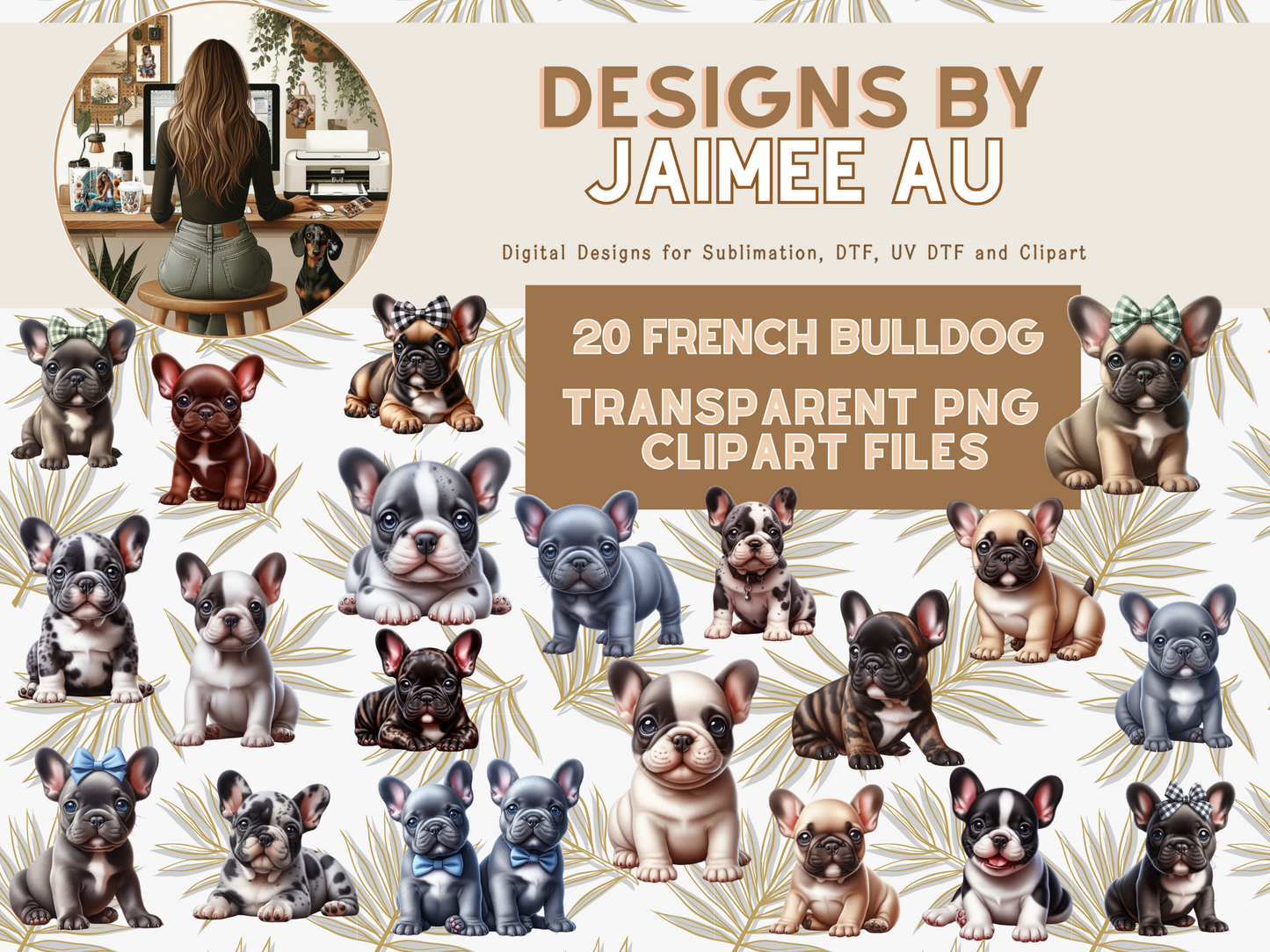 20 French Bulldog Puppies Digital Transparent Clipart Images