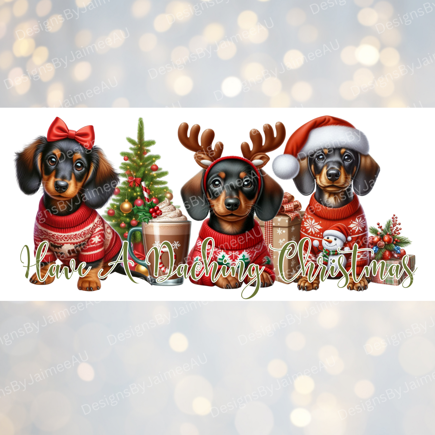 Christmas Dachshunds "Have a Daching Christmas" Digital Download 16oz UV DTF Transfer Wrap PNG Image