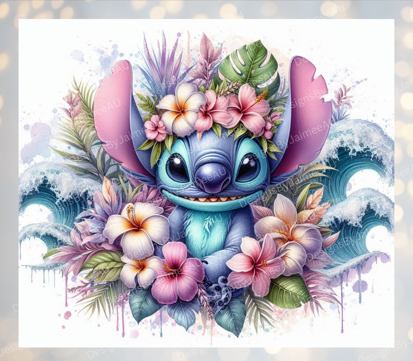 Pastel Ocean Themed Tropical Stitch #4 Digital 20oz Sublimation Tumbler Wrap