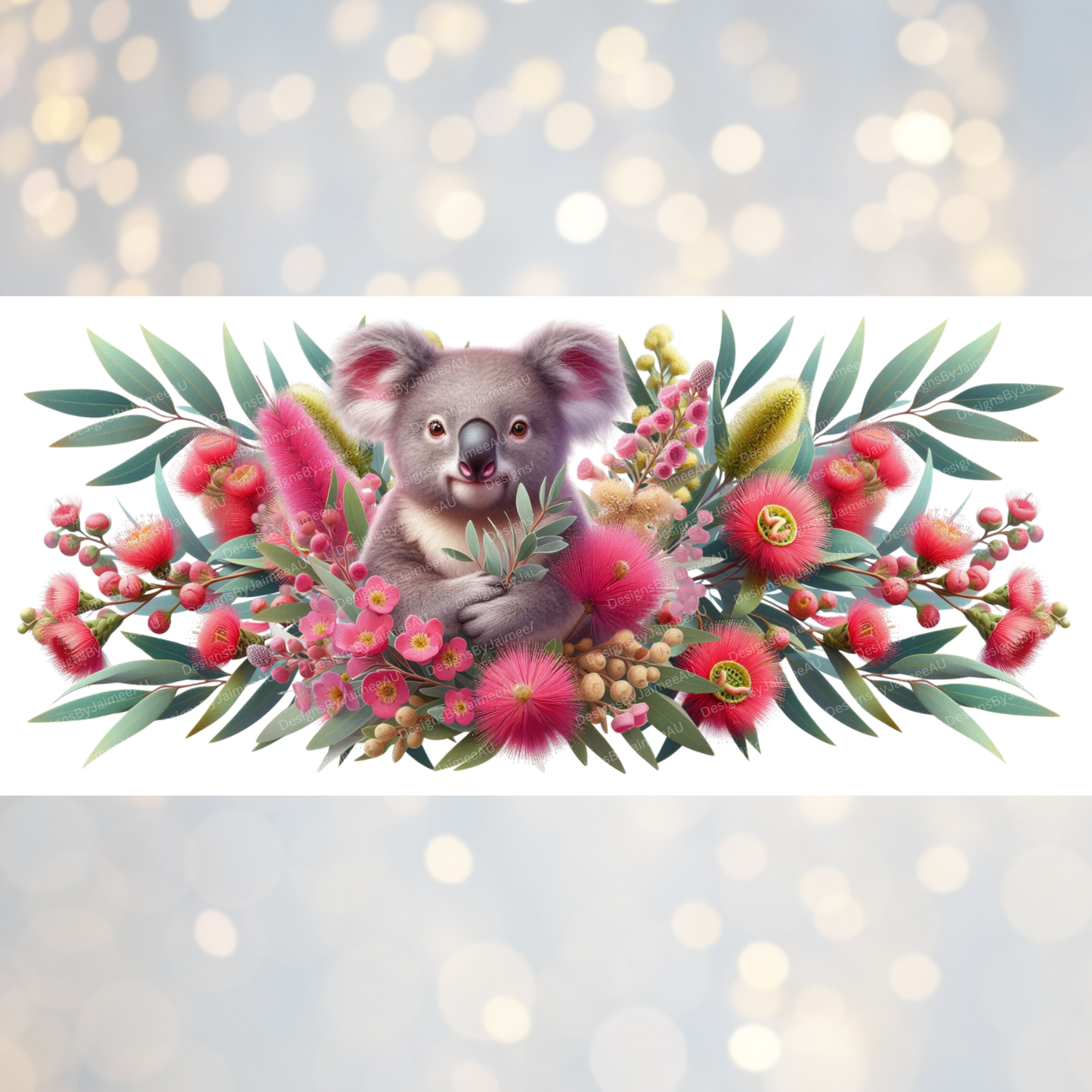 Koala and Aussie Native Flowers Digital Download 16oz UV DTF Transfer Wrap PNG Image