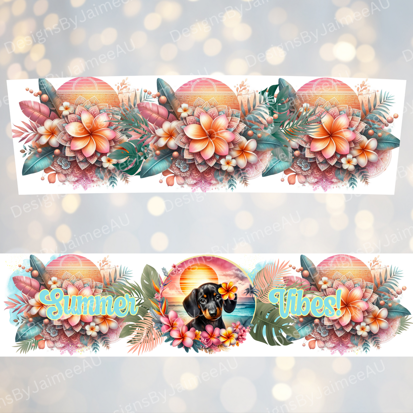 Summer Vibes- Tropical Dachshund - Digital 20oz Tumbler with Handle Wrap Design