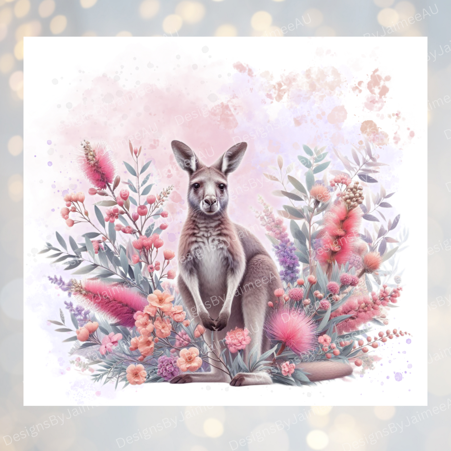 Pink and Purple Pastel Aussie Natives - Kangaroo - Digital 20oz Sublimation Tumbler Wrap