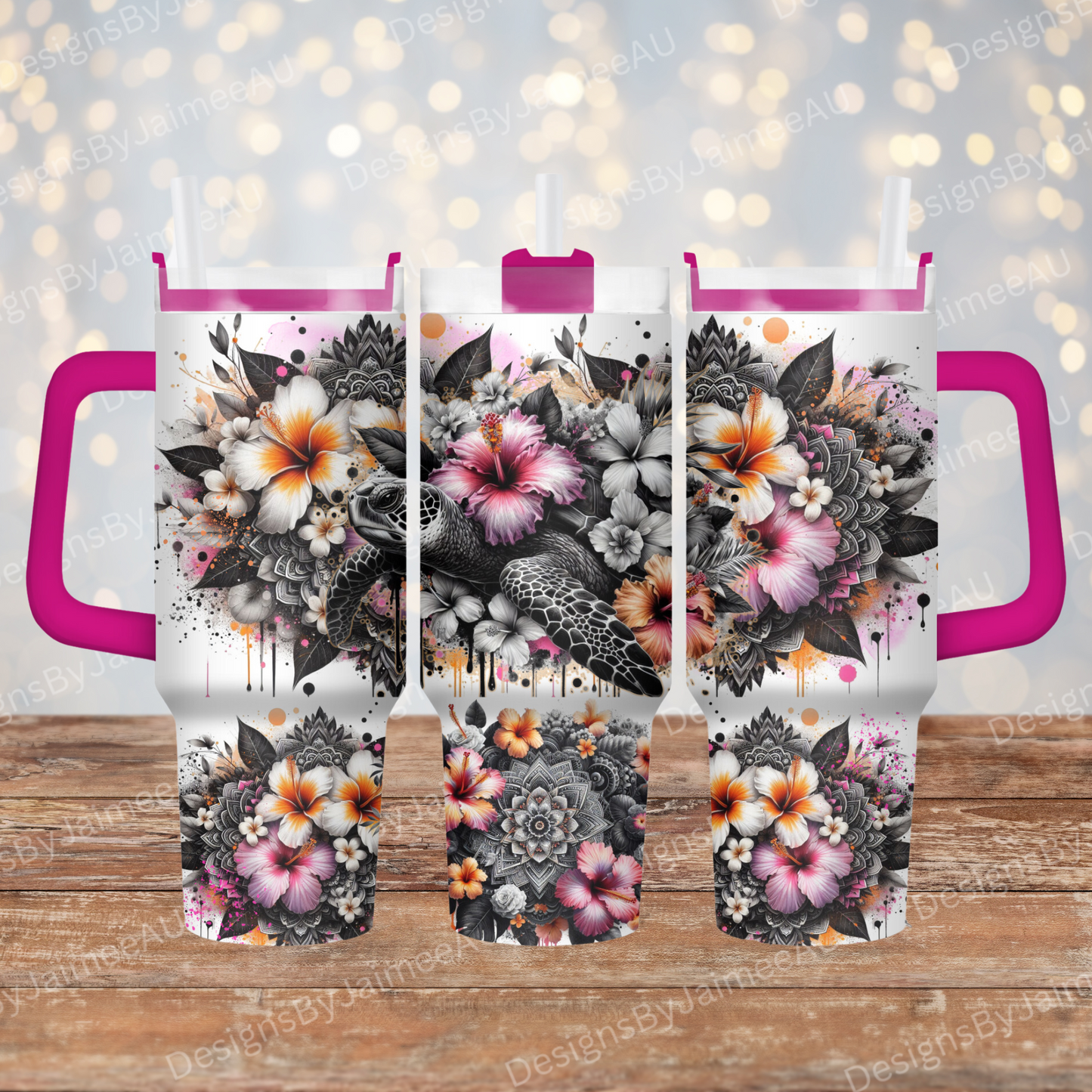 Orange and Pink - Black and What Turtle - 40oz Digital Sublimation Tumbler Wrap