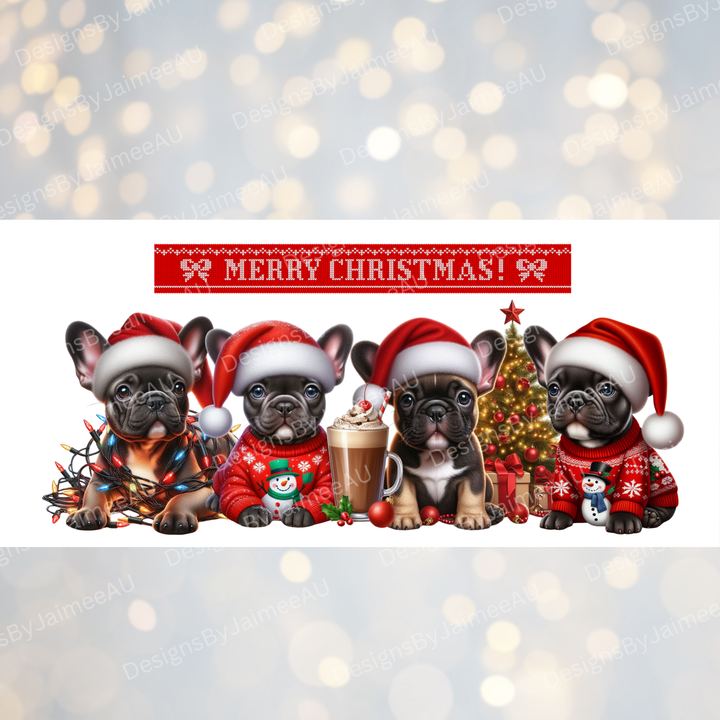 Christmas Frenchies 16oz UV DTF Transfer Wrap PNG Image