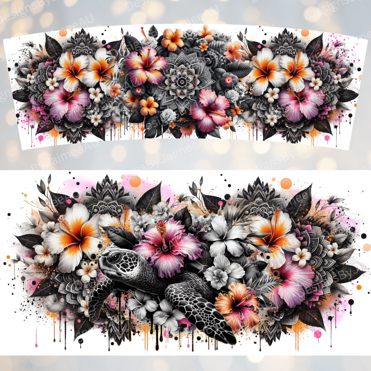 Orange and Pink - Black and What Turtle - 40oz Digital Sublimation Tumbler Wrap