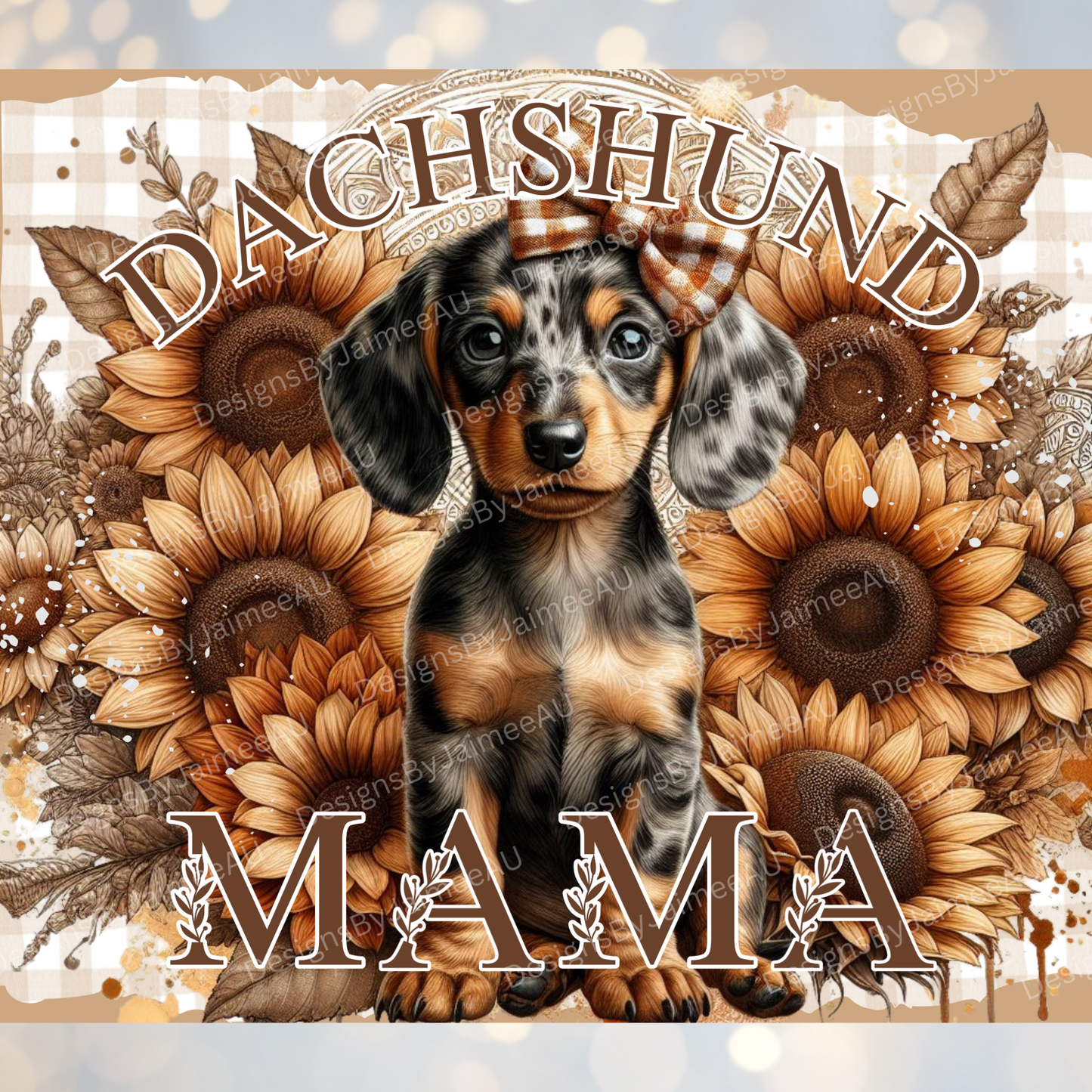 Boho Browns Gingham Dachshund Mama Digital 20oz Sublimation Tumbler Wrap