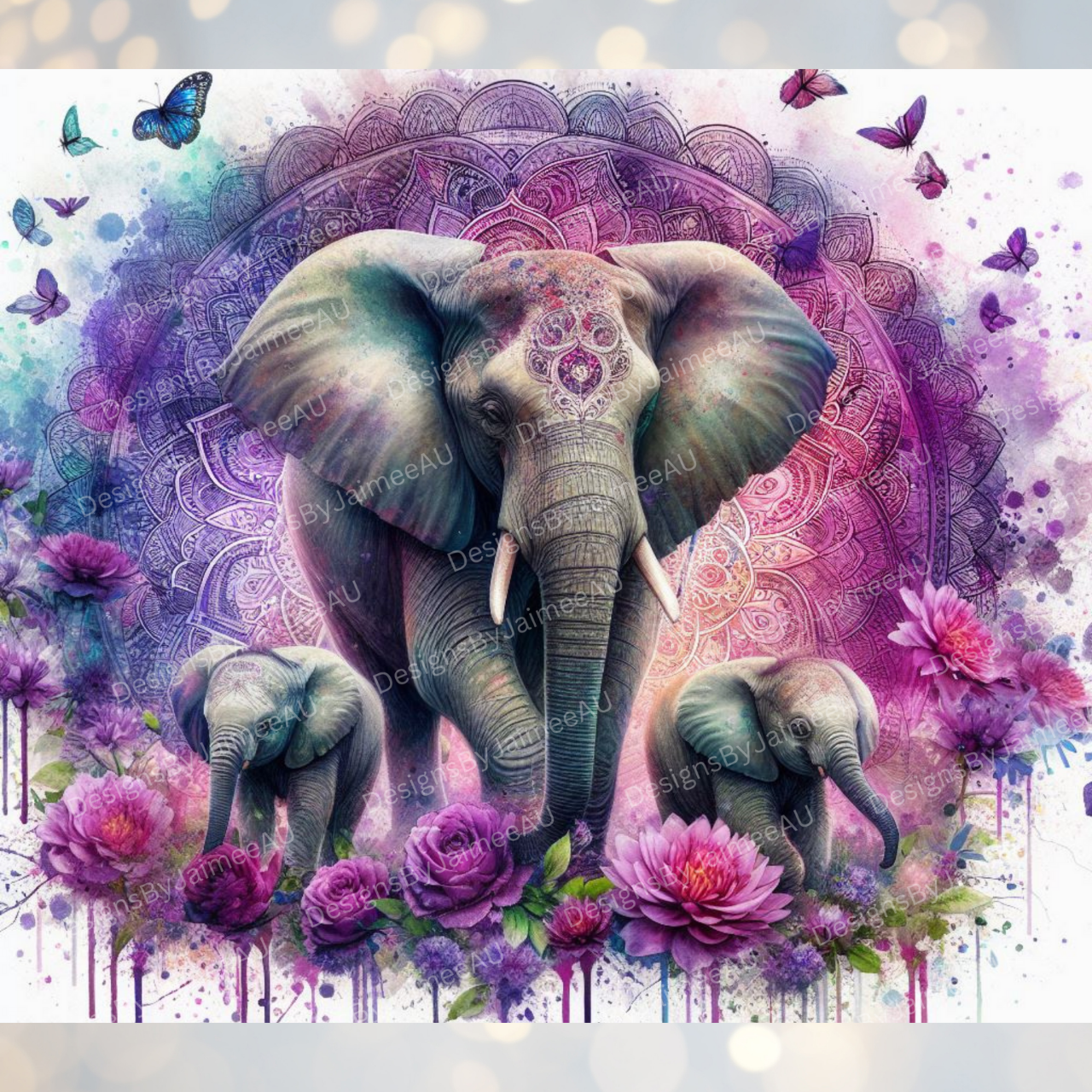 Purple Watercolour Elephants #4 Digital 20oz Sublimation Tumbler Wrap