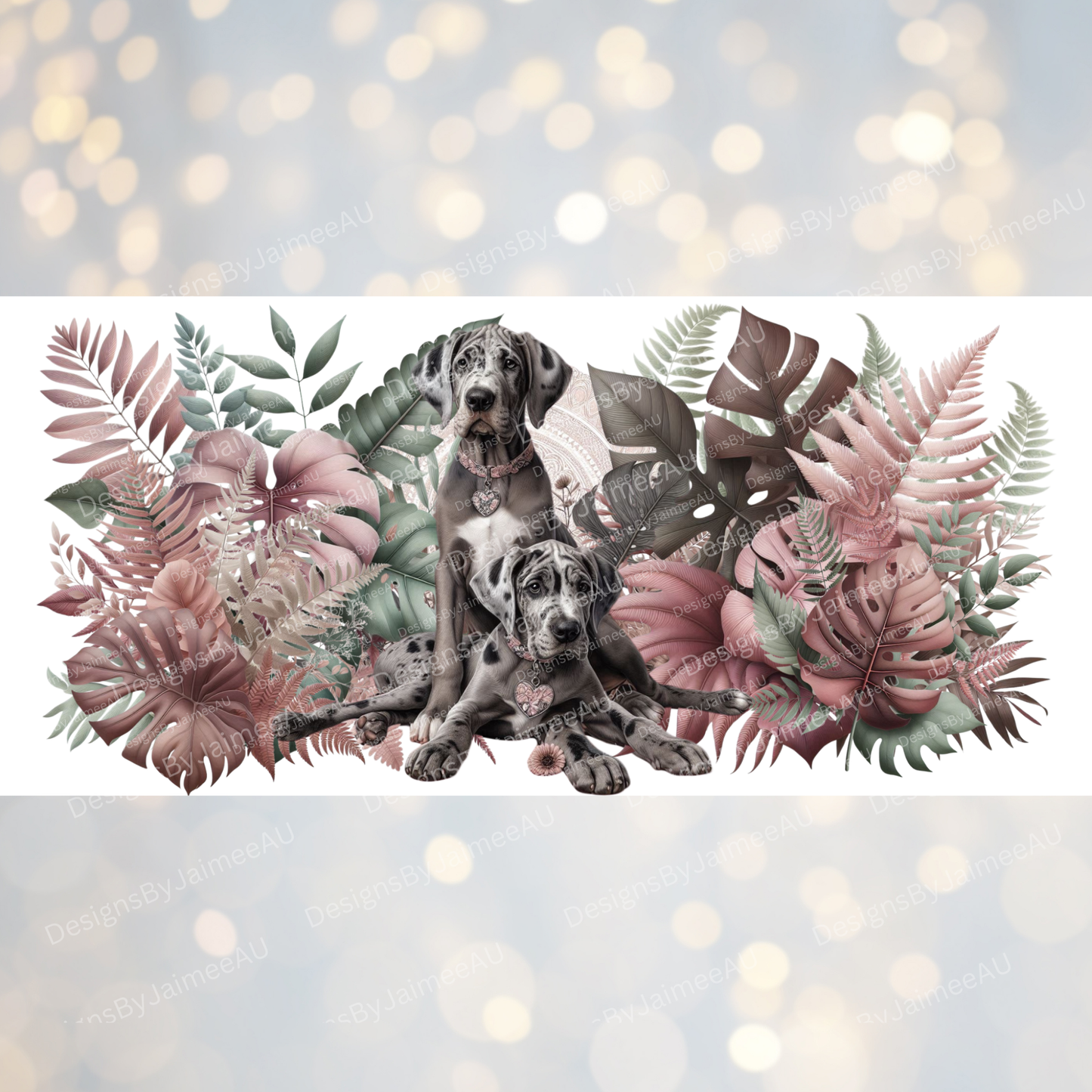 Great Dane Earthy Pinks and Browns, Tropical Vibes Digital Download 16oz UV DTF Transfer Wrap PNG Image