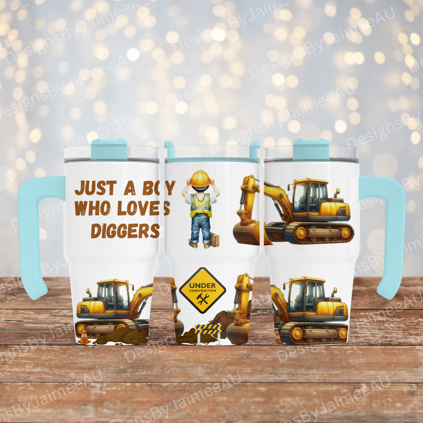 "Just a Boy who loves Diggers"- Digital 20oz Tumbler with Handle Wrap Design