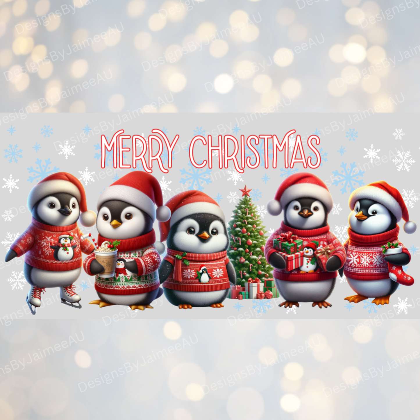 Christmas Penguins 16oz UV DTF Transfer Wrap PNG Image