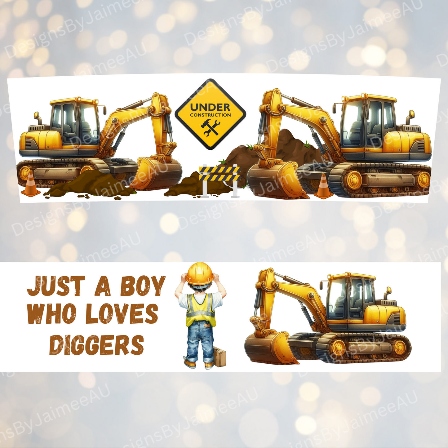 "Just a Boy who loves Diggers"- Digital 20oz Tumbler with Handle Wrap Design