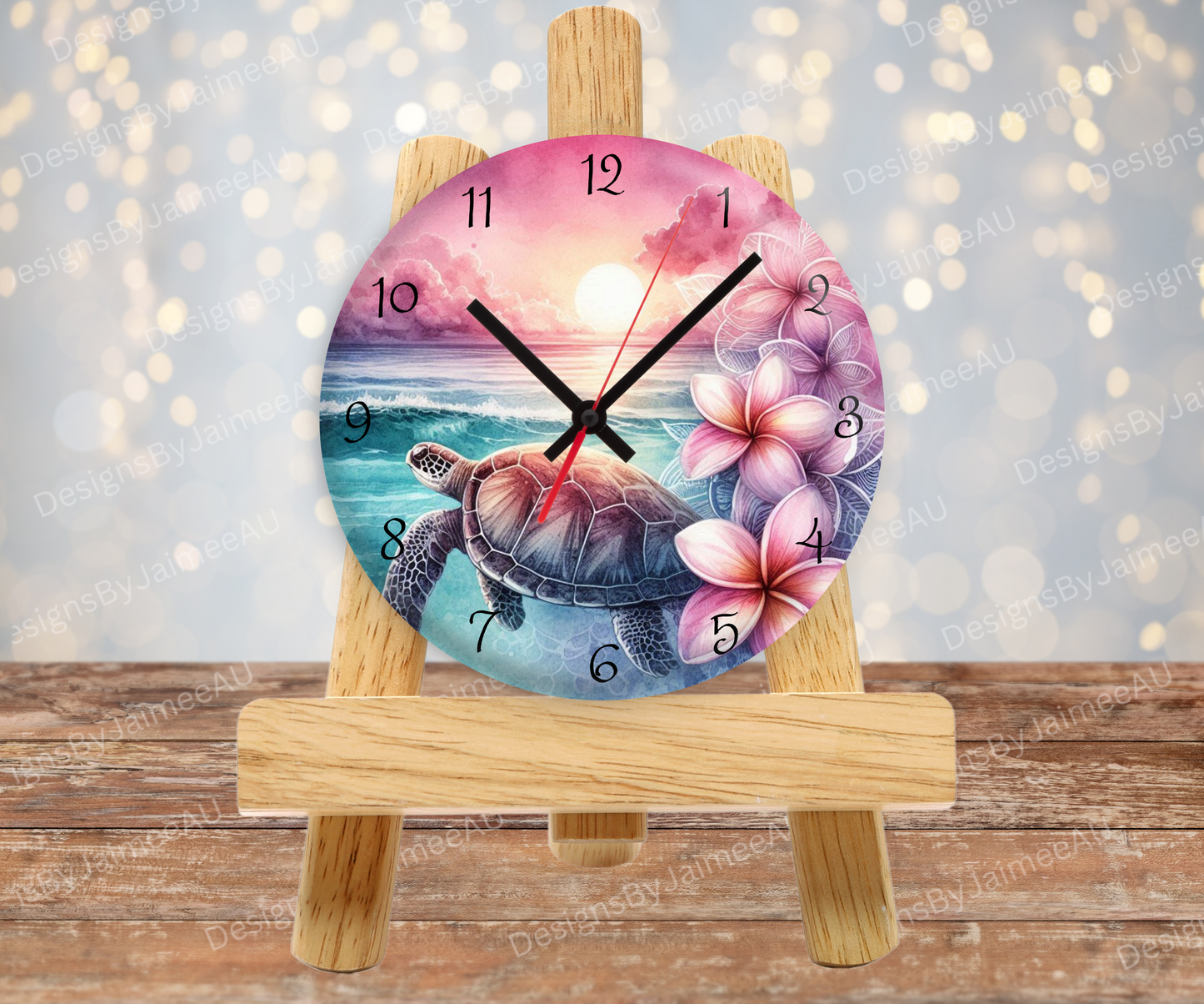 Pink and Aqua Sunset Turtles #1 Digital Sublimation Clock Design