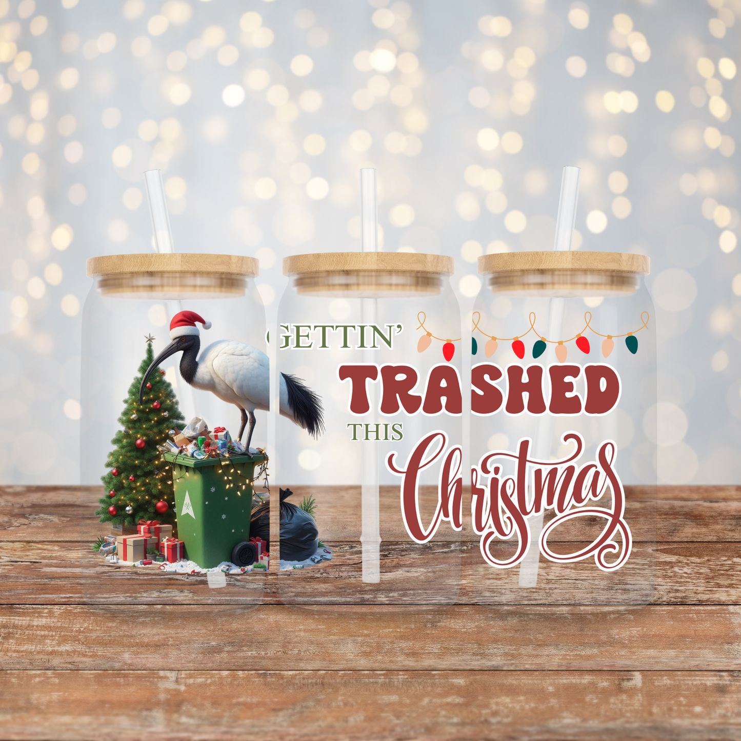 Christmas Bin Chicken - Ibis - "Getting Trashed This Christmas" Digital Download 16oz UV DTF Transfer Wrap PNG Image