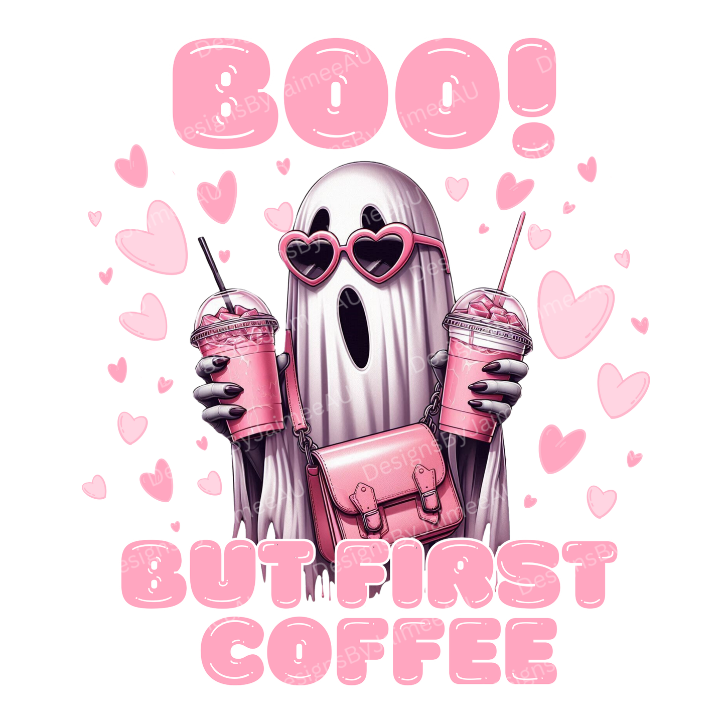 "Boo - But First Coffee" Sheet Ghost Digital DTF Transfer PNG Image