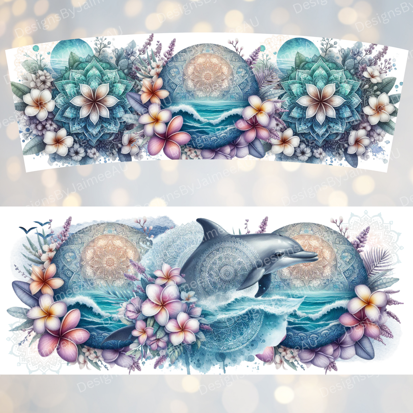 Pastel Watercolour Tropical Dolphin #1 - Digital 30oz Sublimation Tumbler Wrap