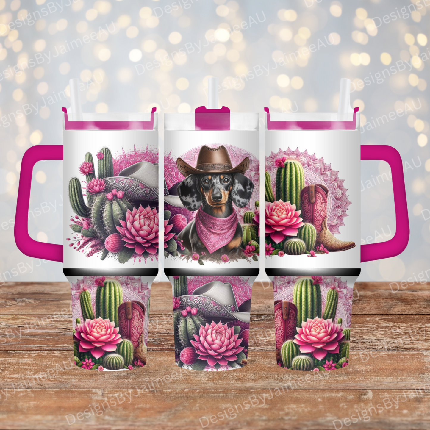 Pink Country/Western Themed Dapple Dachshund #2 40oz Digital Sublimation Tumbler Wrap