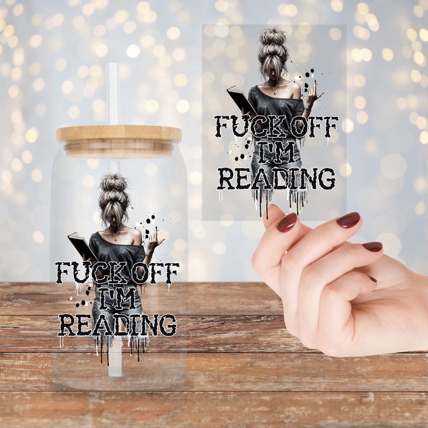 F@CK OFF I"M READING (Black and White) - UV DTF Decal