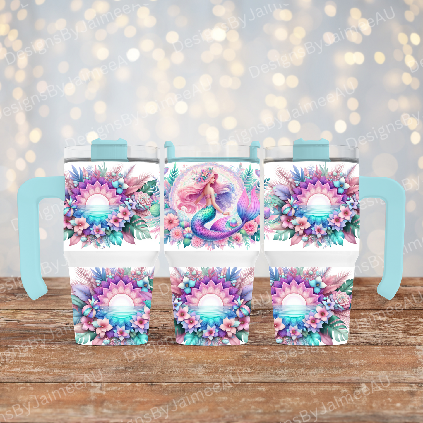 Pastel "Mermaid Vibes"- Digital 20oz Tumbler with Handle Wrap Design