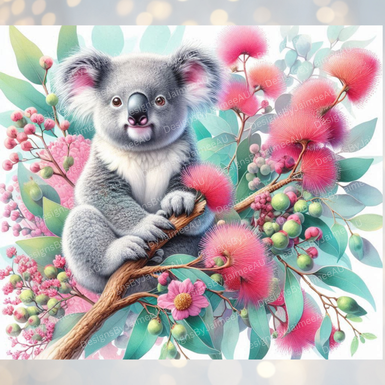 Pink/Aqua Koala Digital 20oz Sublimation Tumbler Wrap