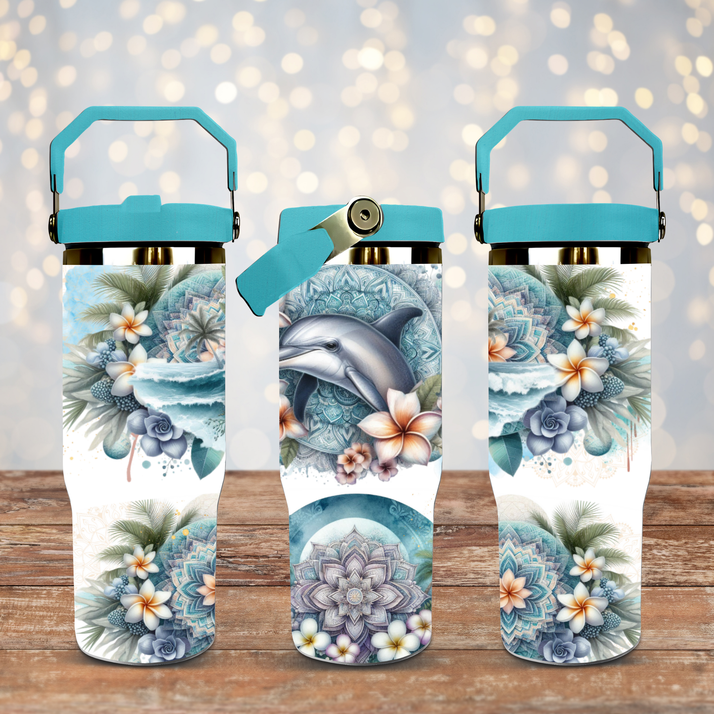 Pastel Watercolour Tropical Dolphin #3 - Digital 30oz Sublimation Tumbler Wrap