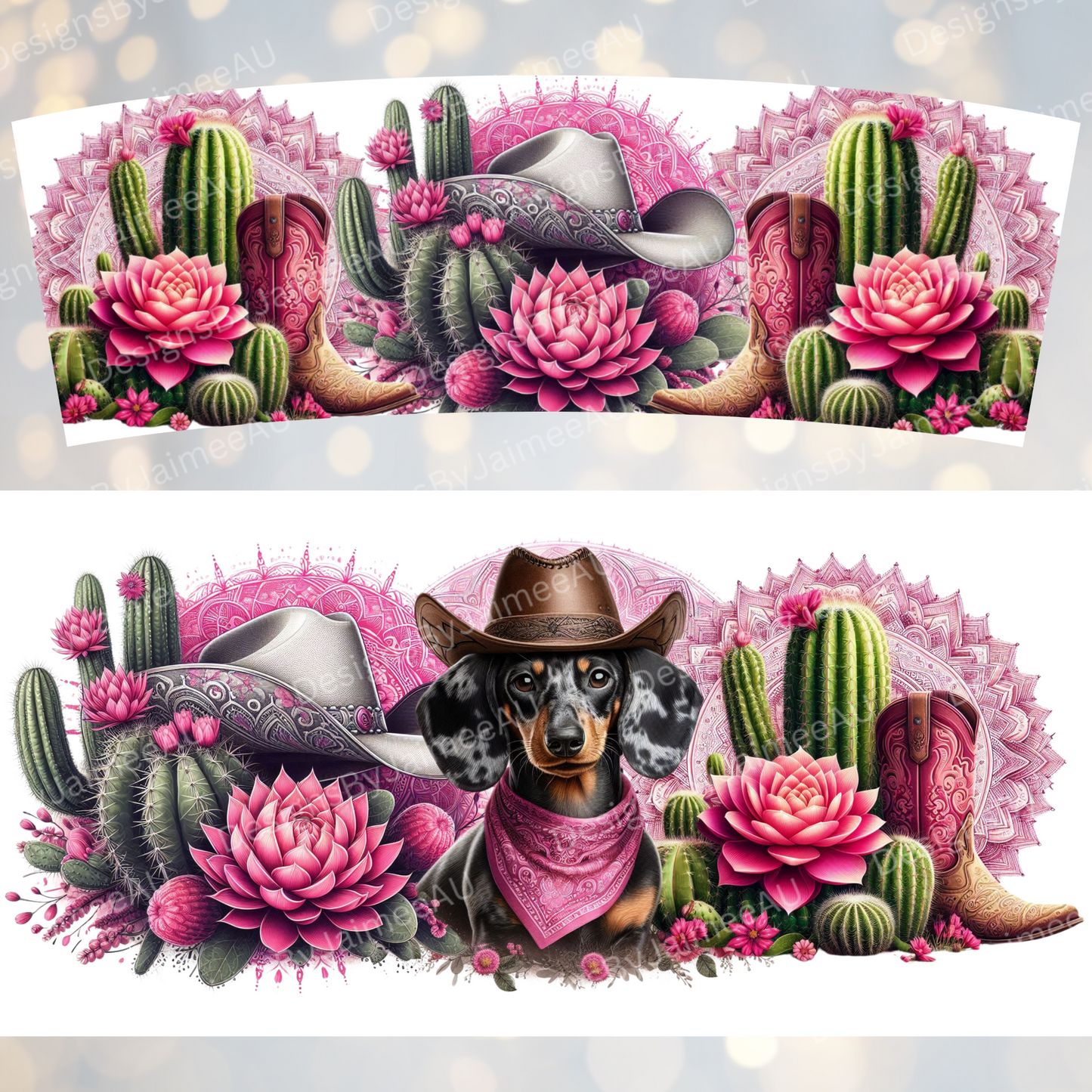 Pink Country/Western Themed Dapple Dachshund #2 40oz Digital Sublimation Tumbler Wrap