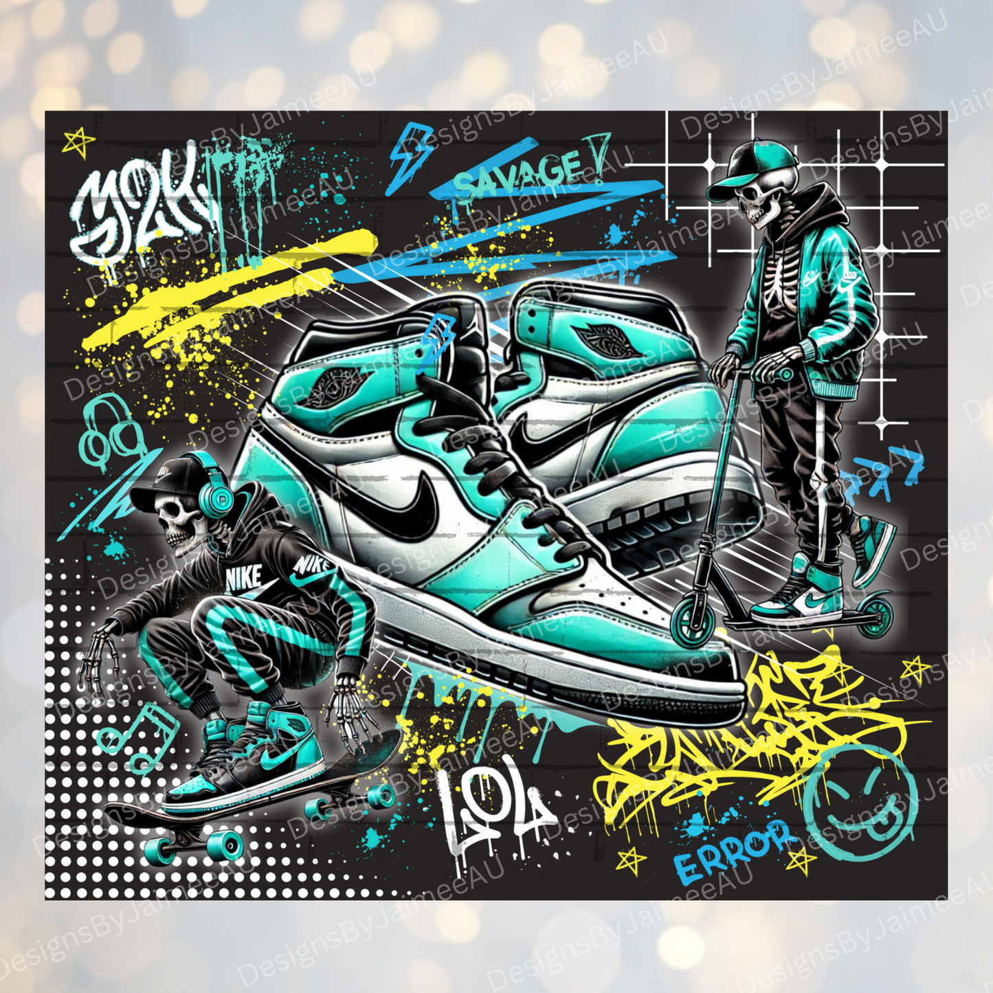 Aqua Graffiti Style Skeleton - Digital 20oz Sublimation Tumbler Wrap