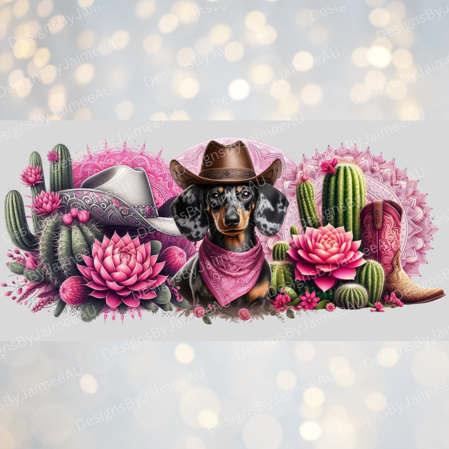 Pink Country/Western - Dapple Dachshund Digital 16oz UV DTF Transfer Wrap PNG Image