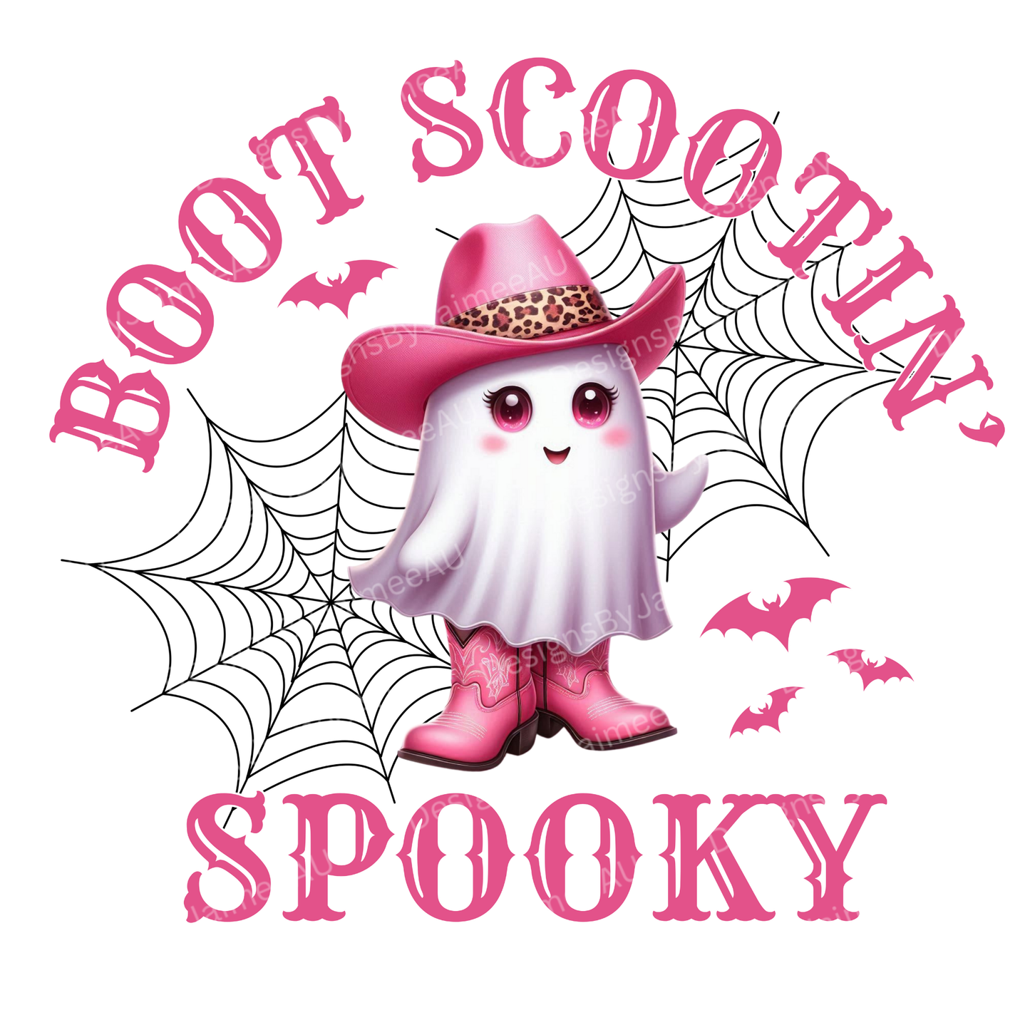 "Boot Scootin' Spooky" Cowgirl Sheet Ghost Digital DTF Transfer PNG Image