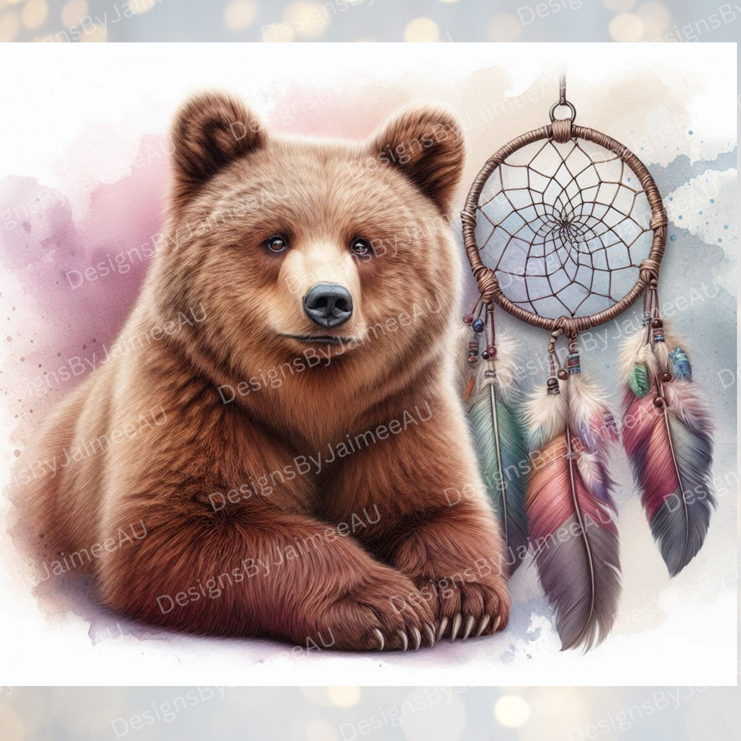 Watercolour Bear with Dream Catcher Digital 20oz Sublimation Tumbler Wrap