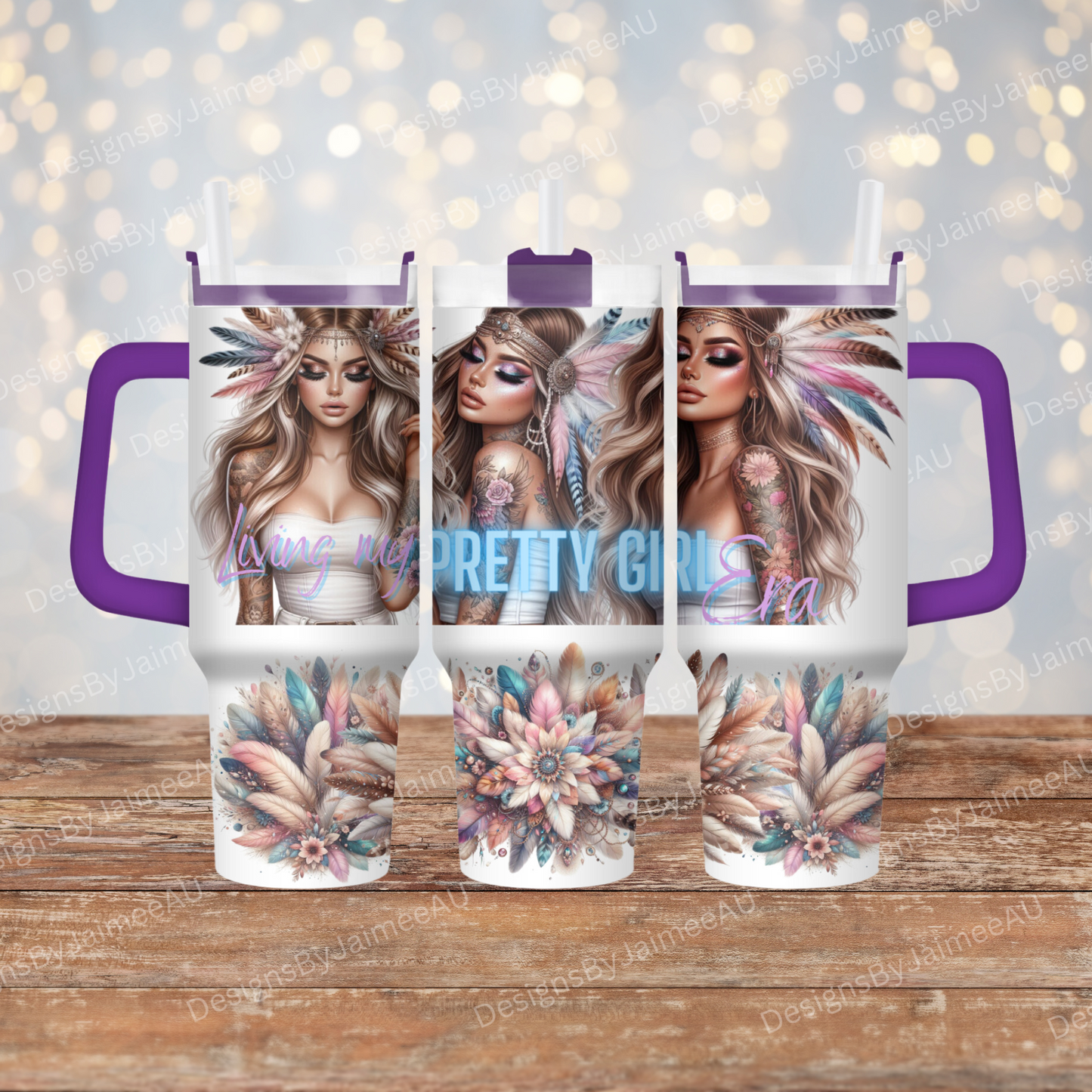 Living My Pretty Girl Era Pastel and Feather Crown 40oz Digital Sublimation Tumbler Wrap