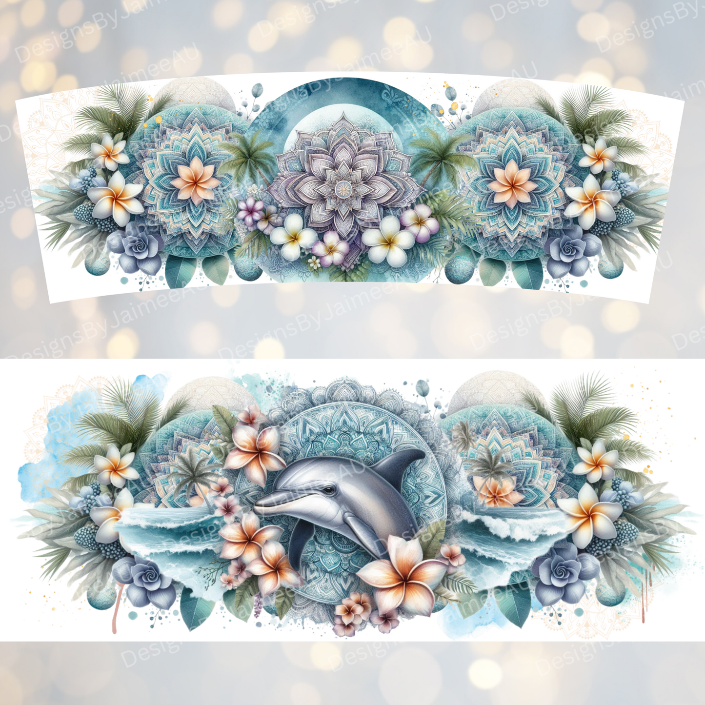 Pastel Watercolour Tropical Dolphin #3 - Digital 30oz Sublimation Tumbler Wrap