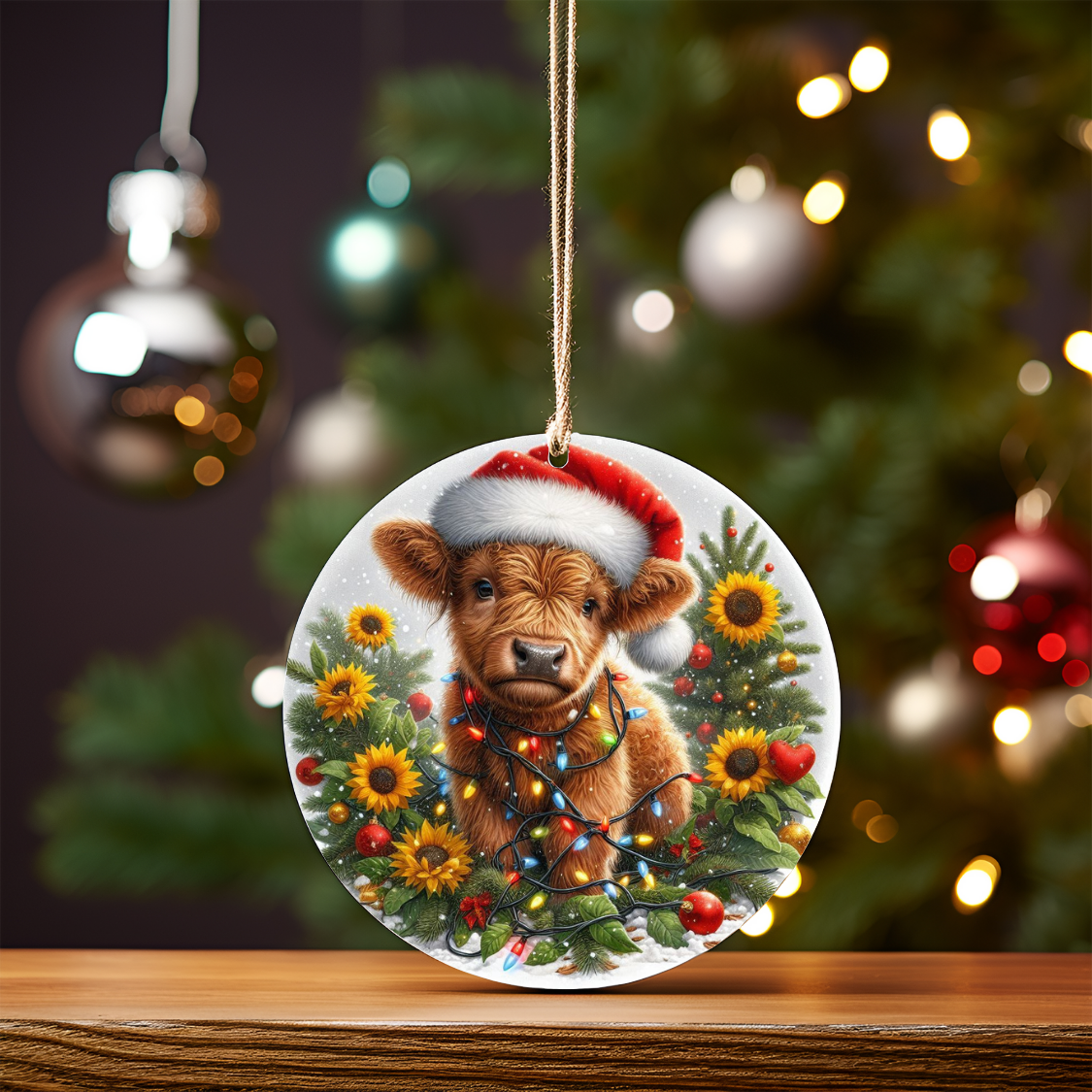 Christmas Highland Cow #1 Digital Sublimation Ornament Design