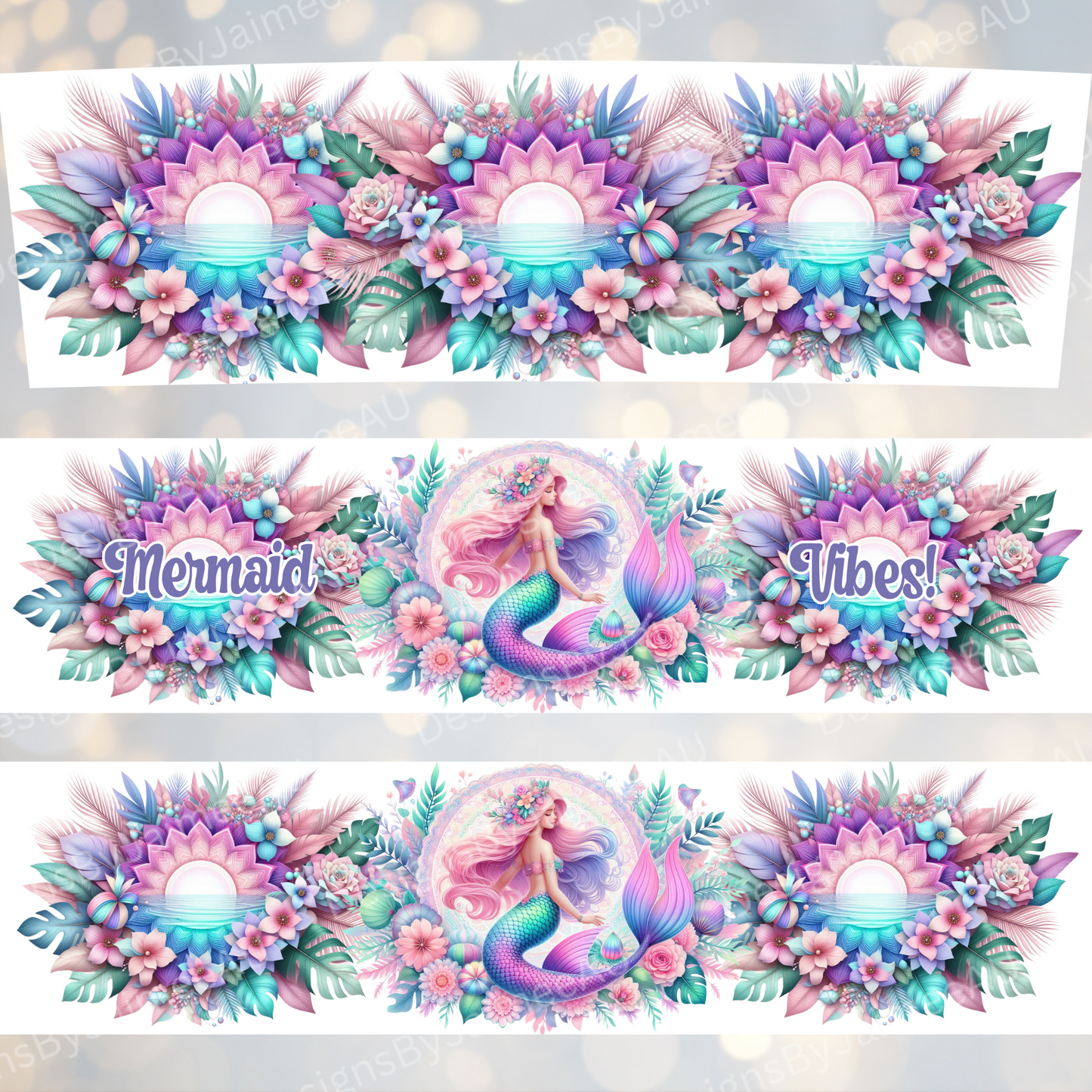 Pastel "Mermaid Vibes"- Digital 20oz Tumbler with Handle Wrap Design