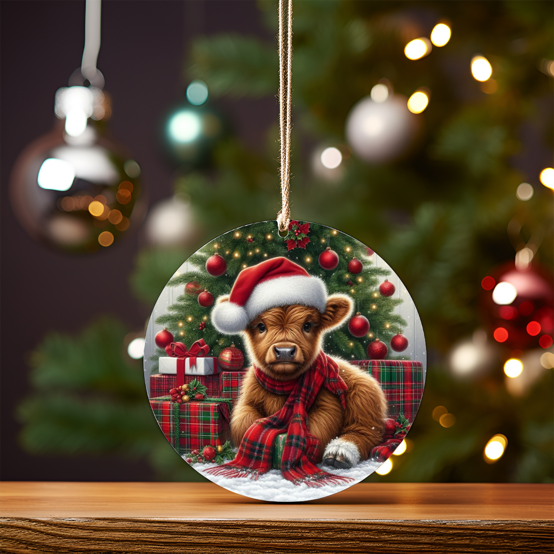 Christmas Highland Cow #3 Digital Sublimation Ornament Design