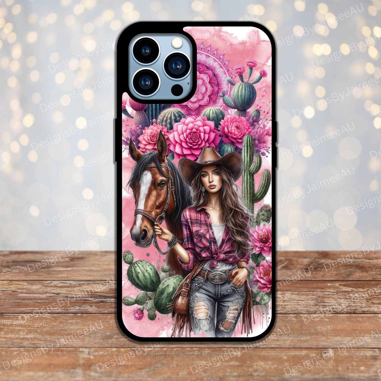 Hot Pink Cowgirl with Horse Country/Western Digital Phone Case Design