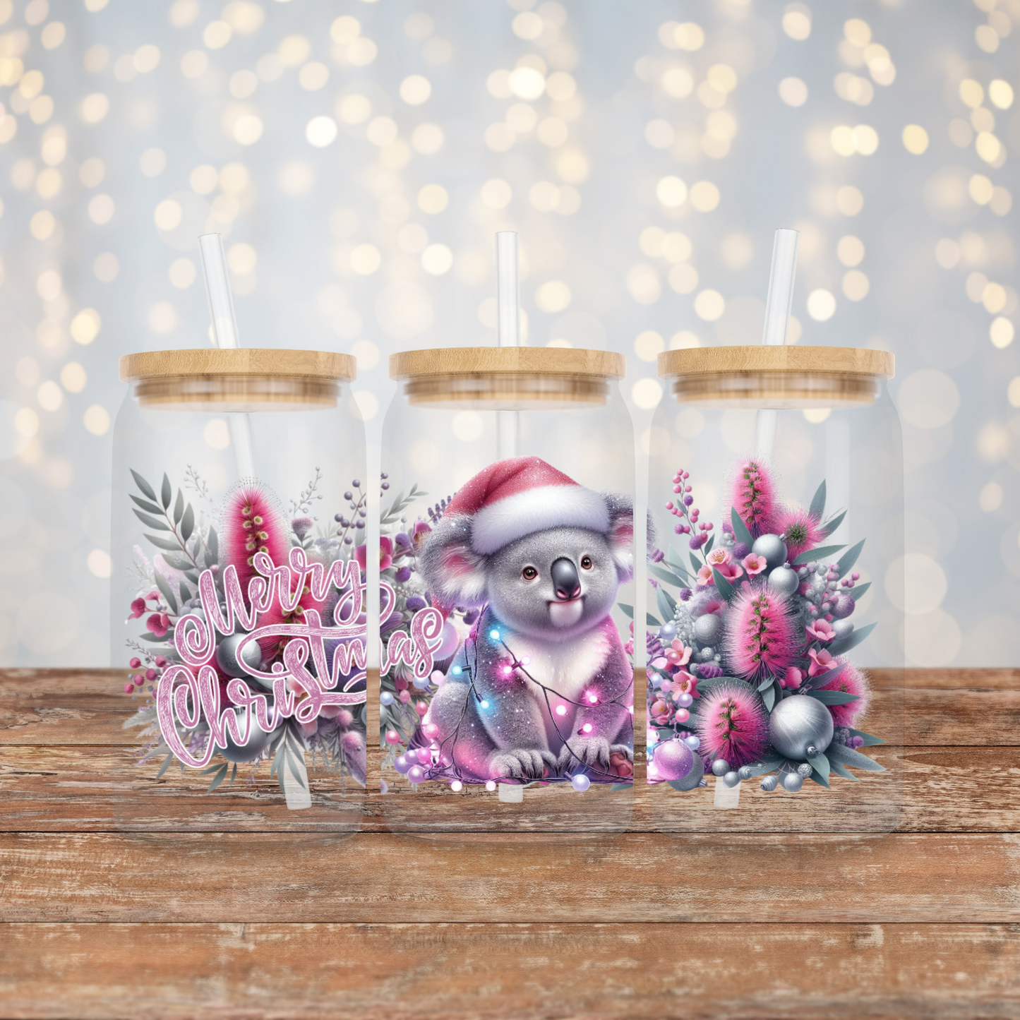 Christmas Koala - Purple and Silver Themed Digital Download 16oz UV DTF Transfer Wrap PNG Image